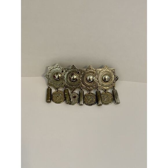 VTG REPUBLIQUE FRANCAISE Coin Silver Metal Hair Clip French Dangle Etched Boho - Picture 3 of 9